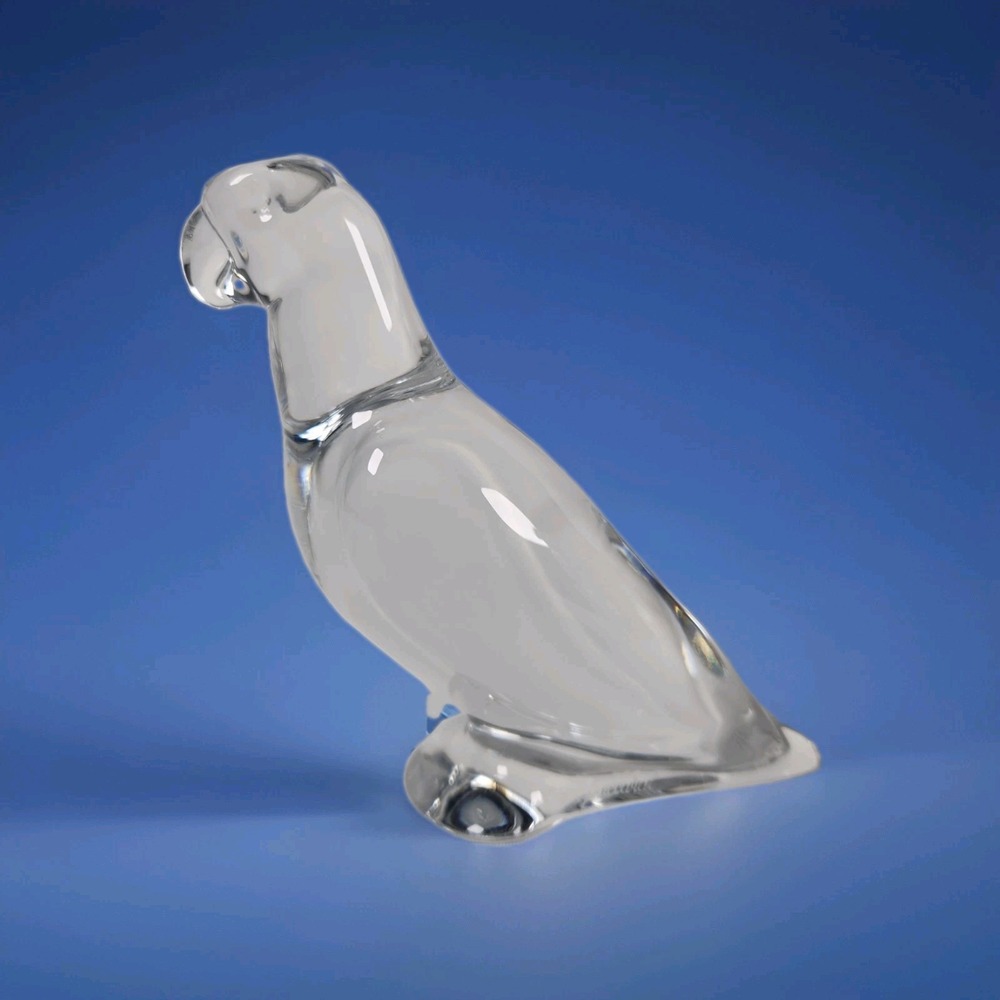 Baccarat Crystal Parrot Figurine Double Signed France Clear Glass 4" Paperweight